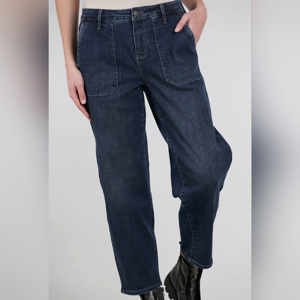 NYDJ Relaxed Utility Ankle Jean In  Wellspring  Barrel Cropped Denim Size 12